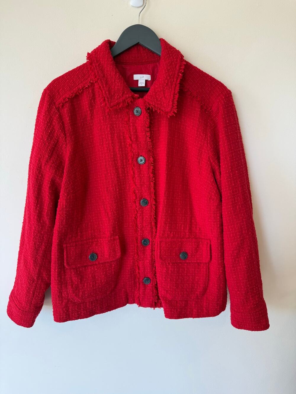 J. Jill Tweed Jacket Women's Size XL Red Button Front Long Sleeves Collared